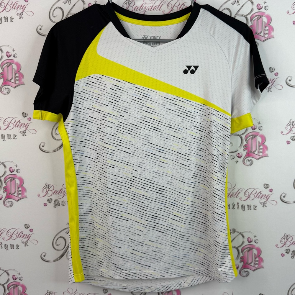 Yonex T-shirt, jersey style stripes, stretchy Black and Yellow Sports Tee